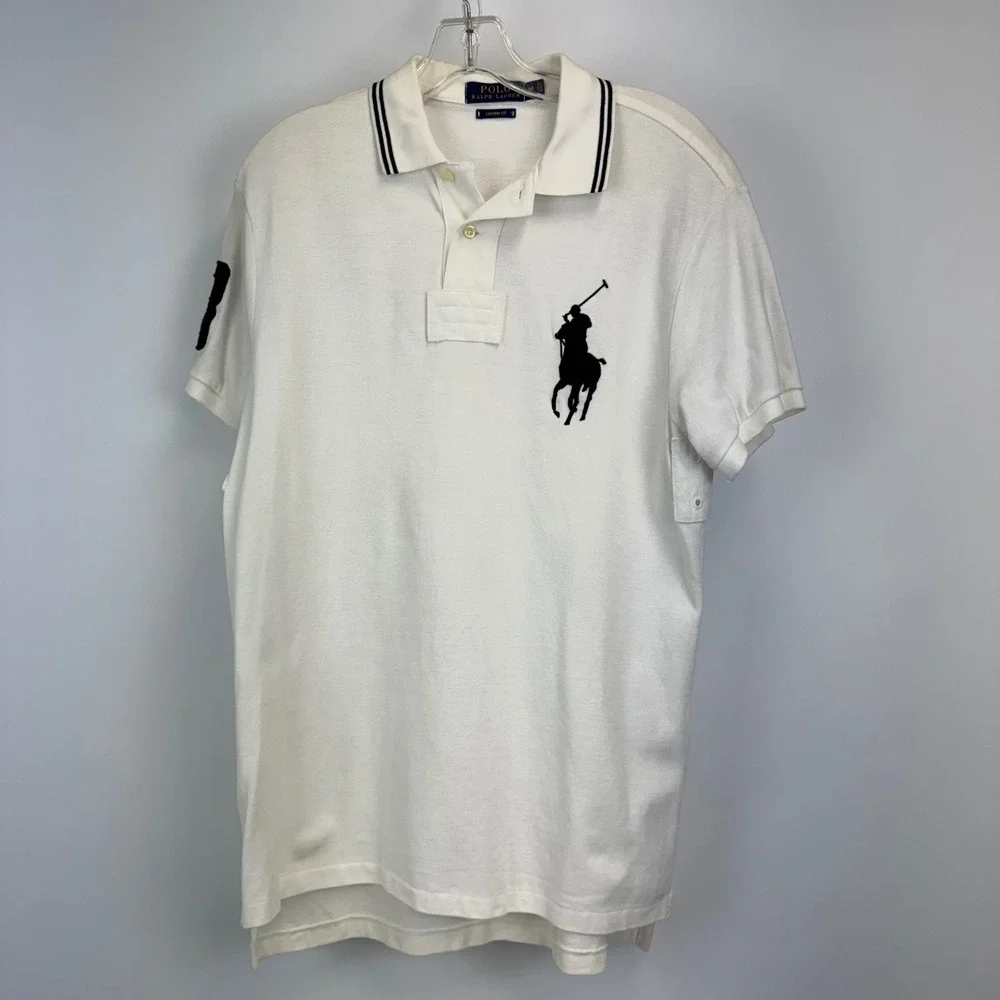 Polo Ralph Lauren Mens Big Pony Polo Shirt White Custom Fit Size M Black Logo 3